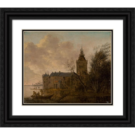 Anthonie Jansz. van der Croos 23x20 Black Ornate Framed Double Matted Museum Art Print Titled: Chateau Montfort (1653)