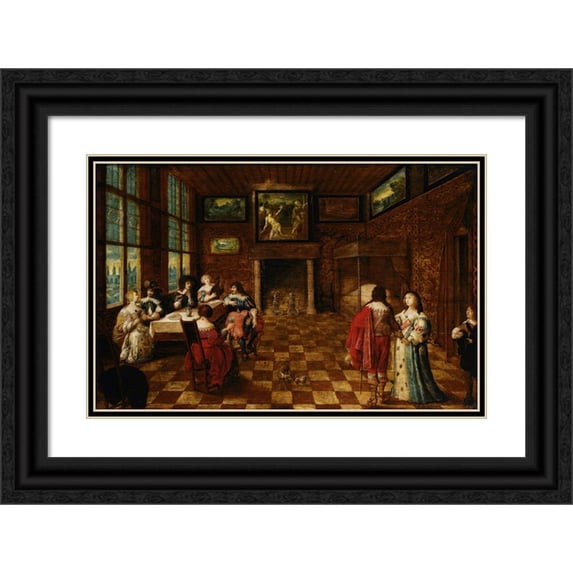 Anthonie Palamedesz. 14x11 Black Ornate Wood Framed Double Matted Museum Art Print Titled: Interior Scene
