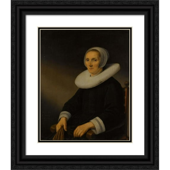 Anthonie Palamedesz. 15x18 Black Ornate Wood Framed Double Matted Museum Art Print Titled - Portrait of a Woman, Probably Jacobmina De Grebber (1652)