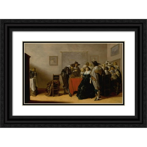 Anthonie Palamedesz. 24x16 Black Ornate Framed Double Matted Museum Art Print Titled: Amsterdam an Elegant Company in Conversation Playing Games and Drinking in an Interior