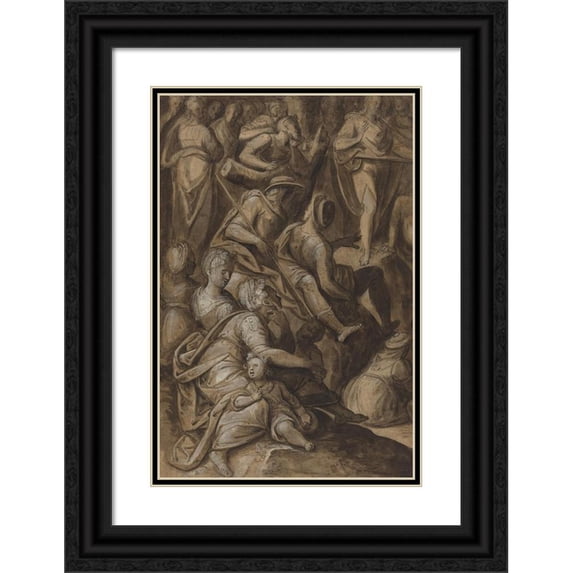 Anthonie van Blocklandt 11x14 Black Ornate Wood Framed Double Matted Museum Art Print Titled: Saint John Preaching (1575-1580)