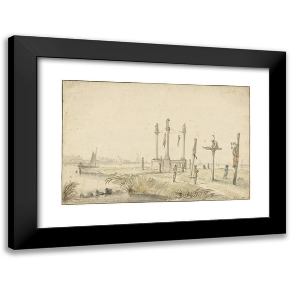 Anthonie van Borssom 14x11 Black Modern Framed Museum Art Print Titled - Galgenveld on the Edge of the Volewijk (1664 - 1665)
