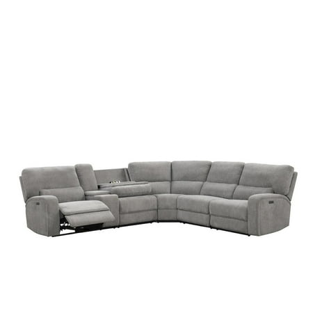 Anthony 114" Light Gray Chenille Fabric Pwr Reclining Sectional USB Strg Cuphldr