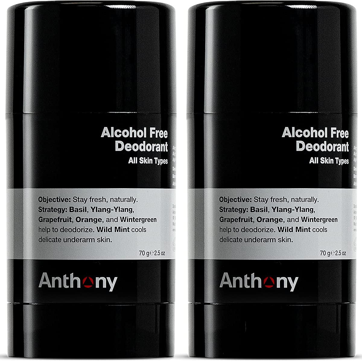 Anthony Alcohol Free, Aluminum Free Deodorant for Men – Non-Irritant Cool Gel Stick for Sensitive Skin – Sport Strength Stick Prevents Odor All Day – Clear, Stain Free – 2.5 Fl Oz (Pack of 2)