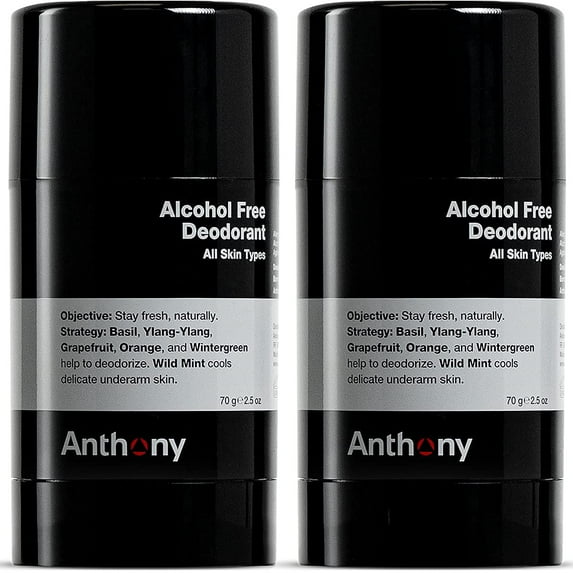 Anthony Alcohol Free, Aluminum Free Deodorant for Men – Non-Irritant Cool Gel Stick for Sensitive Skin – Sport Strength Stick Prevents Odor All Day – Clear, Stain Free – 2.5 Fl Oz (Pack of 2)
