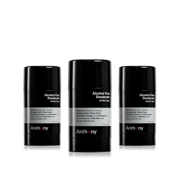 Anthony Alcohol Free, Aluminum Free Deodorant for Men – Non-Irritant Cool Gel Stick for Sensitive Skin – Sport Strength Stick Prevents Odor All Day – Clear, Stain Free – 2.5 Fl Oz (Pack of 3)