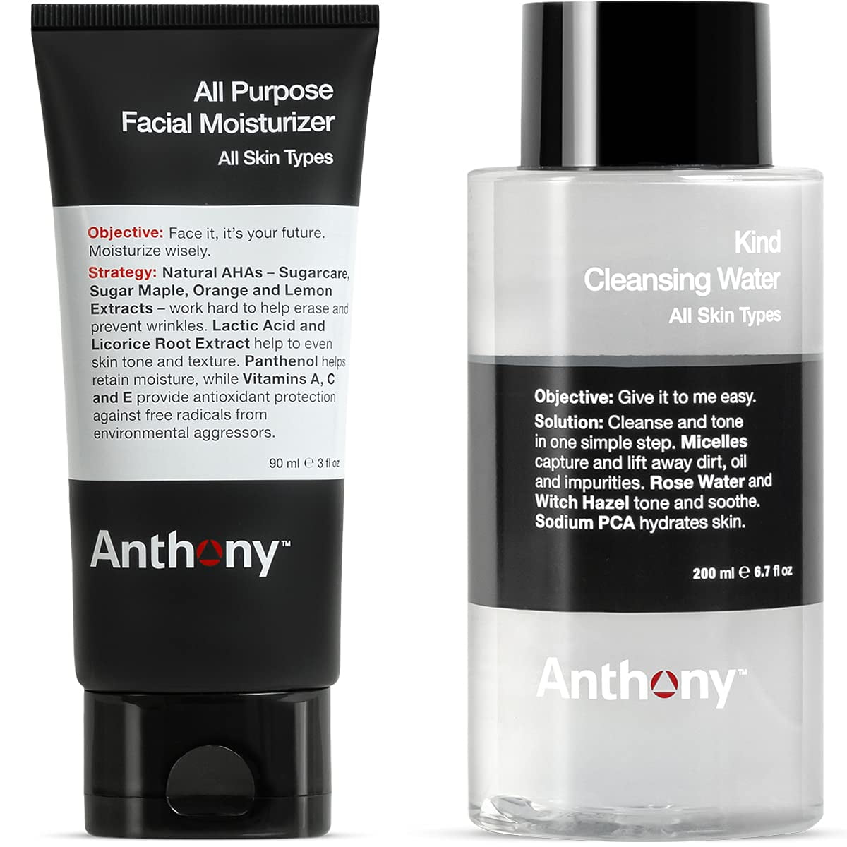 Anthony All Purpose Facial Moisturizer, 3 Fl Oz, and Anthony Kind Cleansing Water 6.7 Fl Oz.