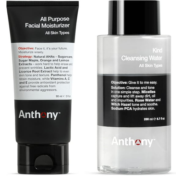 Anthony All Purpose Facial Moisturizer, 3 Fl Oz, and Anthony Kind Cleansing Water 6.7 Fl Oz.