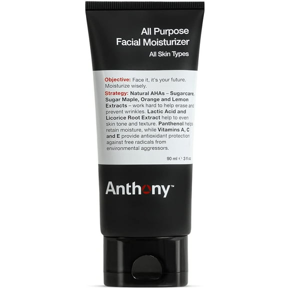 Anthony All-Purpose Men’s Facial Moisturizer Hydrating Facial Lotion for Dry Skin, Black, 3 fl oz