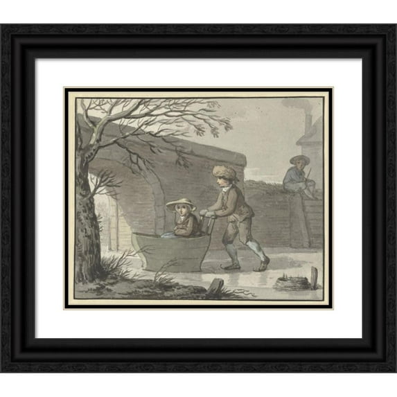 Anthony Andriessen 18x15 Black Ornate Wood Framed Double Matted Museum Art Print Titled - Pushlede (1756 - 1813)
