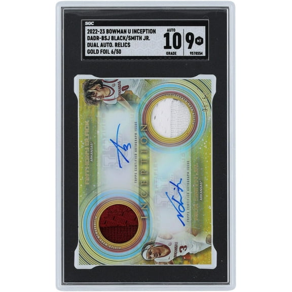 Anthony Black and Nick Smith Jr. University of Arkansas Autographed 2022-23 Bowman U Inception Dual Relic Gold #DADR-BS #6/50 SGC Authenticated 9/10 Card - Fanatics Authentic Certified