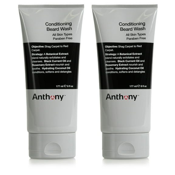 Anthony Conditioning Beard Wash, 6 Fl Oz, Contains Botanical and Rosemary Extracts, Black Currant and Coconut Oils, Cleanses, Hydrates, Softens, and Detangles Beard Hair Pack of 2