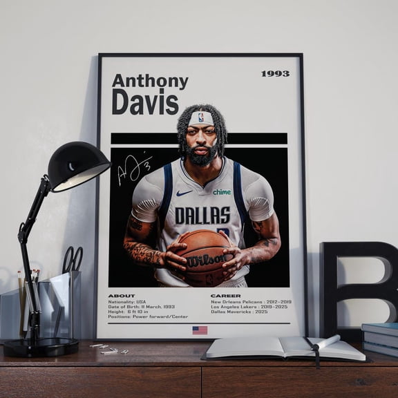Anthony Davis NBA Basketball Poster Print, Dallas Team Sports Wall Decor, Gift for Basketball Fans, Size 24x36 Unframed Poster