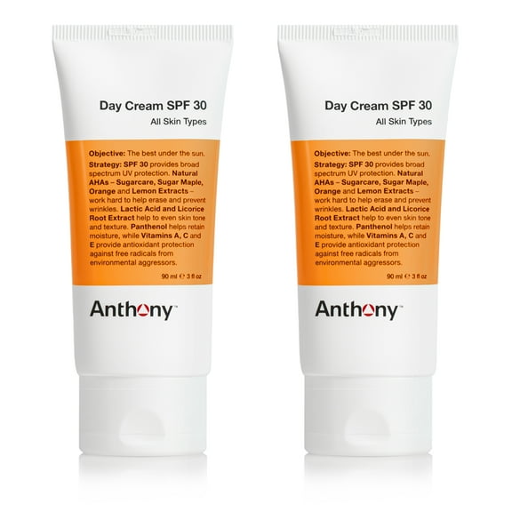 Anthony Day Cream SPF 30 Mens Face Moisturizer with Sunscreen  Anti-aging Face Lotion and Broad-Spectrum Sunblock  Lightweight, Non-Comedogenic Formula for All Skin Types  3 Fl Oz Pack of 2