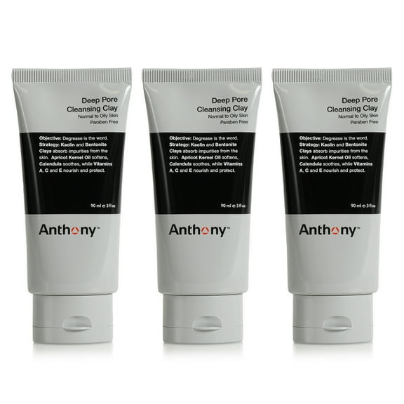 Anthony Deep Pore Cleansing Clay, 3 Fl Oz, Contains Kaolin and Bentonite Clays, Apricot Oil, Calendula, Vitamins A, C, and E, Removes Dirt, Sweat, and Oil While Deep Cleansing Pack of 3