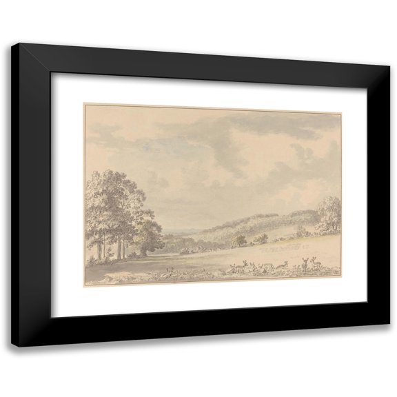 Anthony Devis 14x11 Black Modern Framed Museum Art Print Titled - Deer Resting in Albury Park (After 1780)