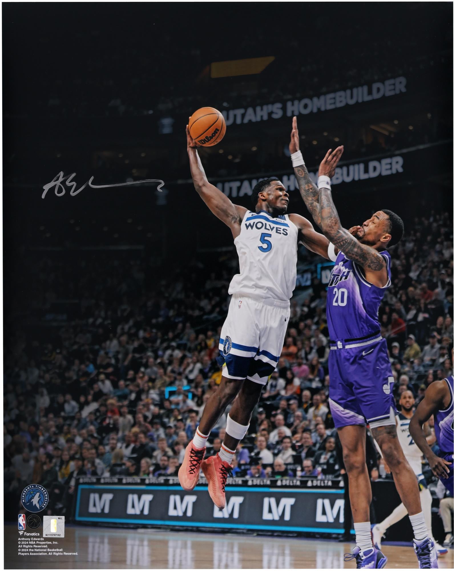 Anthony Edwards Minnesota Timberwolves Autographed 16" x 20" Dunk vs. Utah Jazz Photograph - Fanatics Authentic Certified