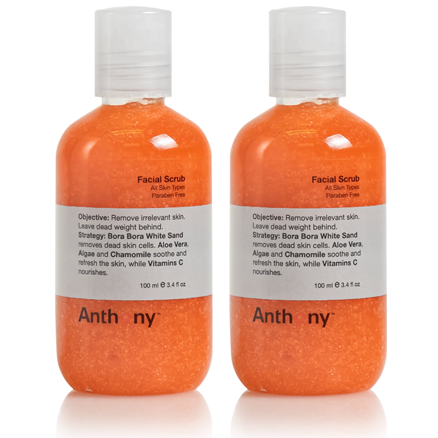 Anthony Facial Scrub, 3.4 Fl Oz, Contains Aloe Vera, Sand, Algae, Chamomile, Vitamin C, Soothes, Protects, Refreshes and Removes Dead Skin Cells Pack of 2