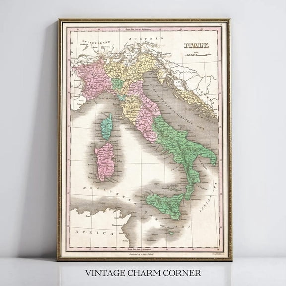 Anthony Finley Italy Map Antique Cartography Vintage Wall Art Old World Decor History