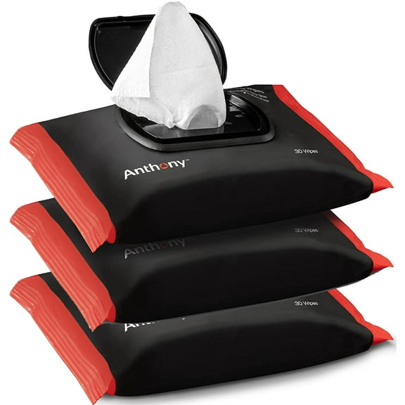 Anthony Glycolic Exfoliating & Resurfacing Wipes Mens Cleansing Face Cloths to Clean and Brighten Complexion Gentle Pore Refining for Normal, Oily or Sensitive Skin 30 Sheets per Bag Pack of 3