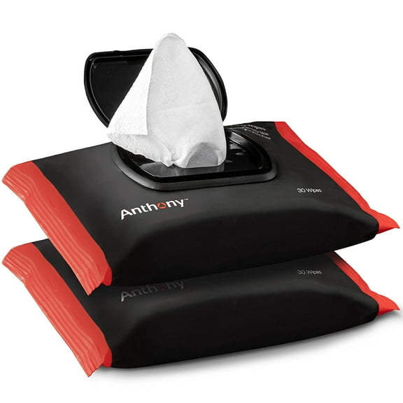 Anthony Glycolic Exfoliating & Resurfacing Wipes Mens Cleansing Face Cloths to Clean and Brighten Complexion Gentle Pore Refining for Normal, Oily or Sensitive Skin 30 Sheets per Bag