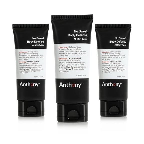 Anthony No Sweat Body Defense Deodorant for Men Anti-Chafing, Anti-Itch Cream-to-Powder Lotion for Sweat and Body Odor Control 3 Fl Oz (Pack of 3)