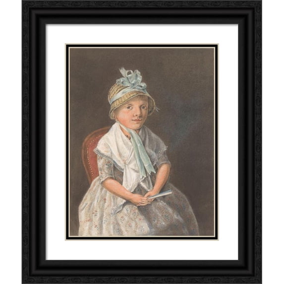 Anthony Oberman 15x18 Black Ornate Wood Framed Double Matted Museum Art Print Titled - Portrait of a Girl Sitting with a Fan (1804)