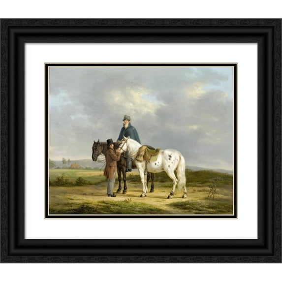 Anthony Oberman 18x15 Black Ornate Wood Framed Double Matted Museum Art Print Titled - Two Riders in a Landscape (1817)