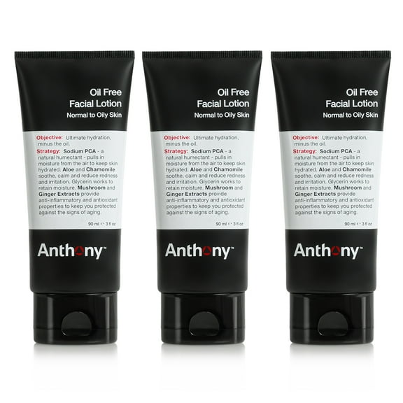 Anthony Oil Free Facial Lotion  Mens Hydrating Face Moisturizer for Normal to Oily Skin  Anti-Aging and Antioxidant Formula  3 Fl Oz Pack of 3