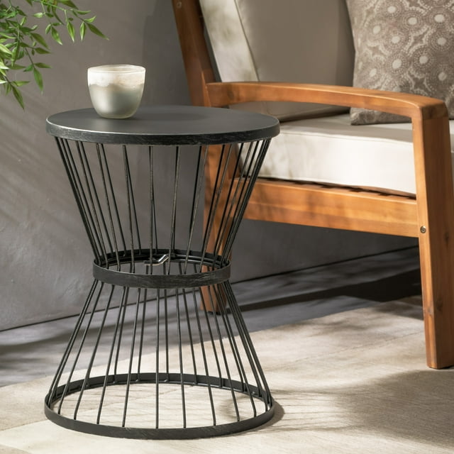 Anthony Outdoor 16 Inch Iron Side Table, Matte Black