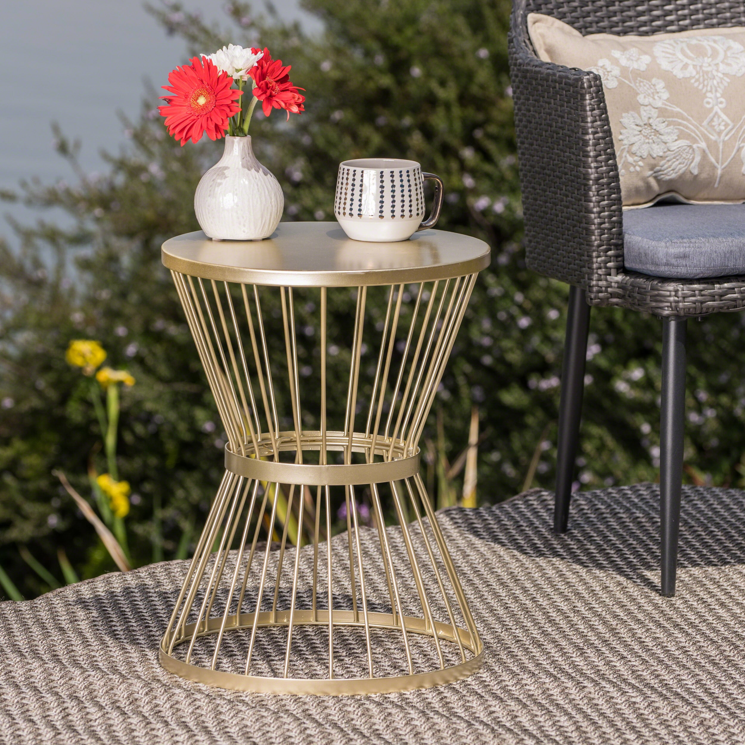Anthony Outdoor 16 Inch Iron Side Table, Matte Gold