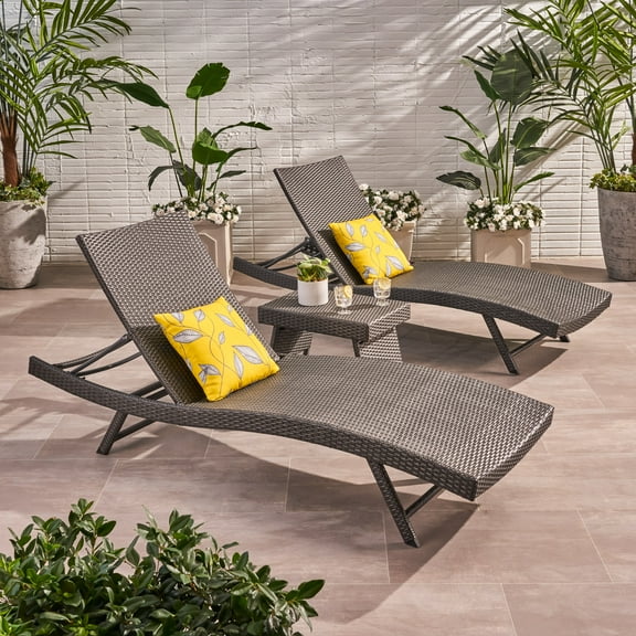 Anthony Outdoor 3-Piece Wicker Chaise Lounge Set, Grey