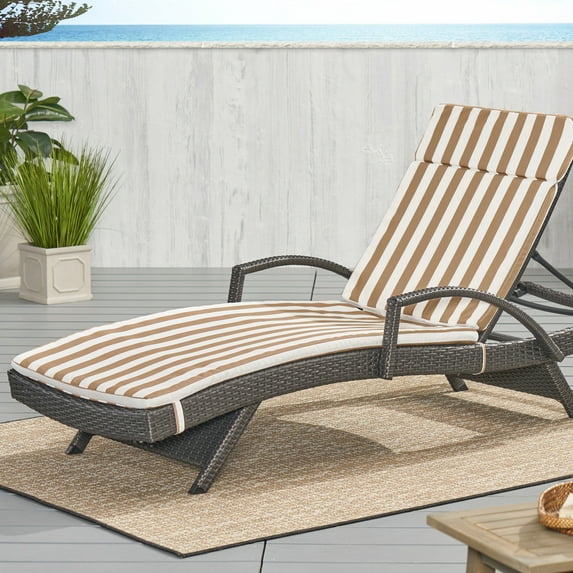 Anthony Outdoor Chaise Lounge Cushion, Brown and White stripe