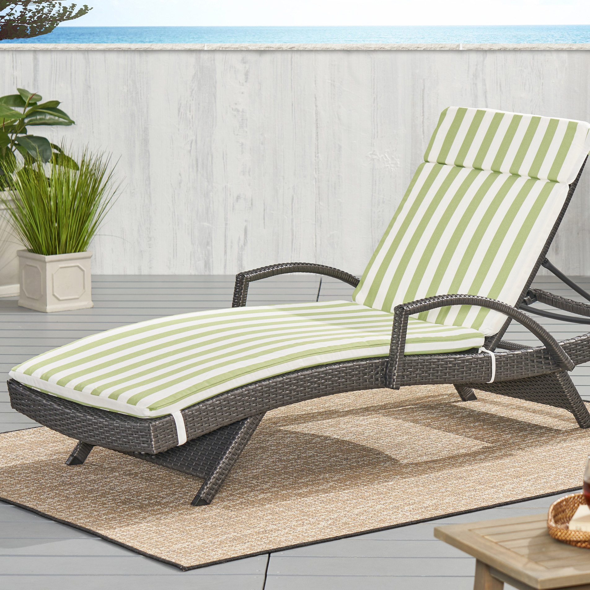 Anthony Outdoor Water Resistant Chaise Lounge Cushion, Green and White Stripe - image 1 of 6
