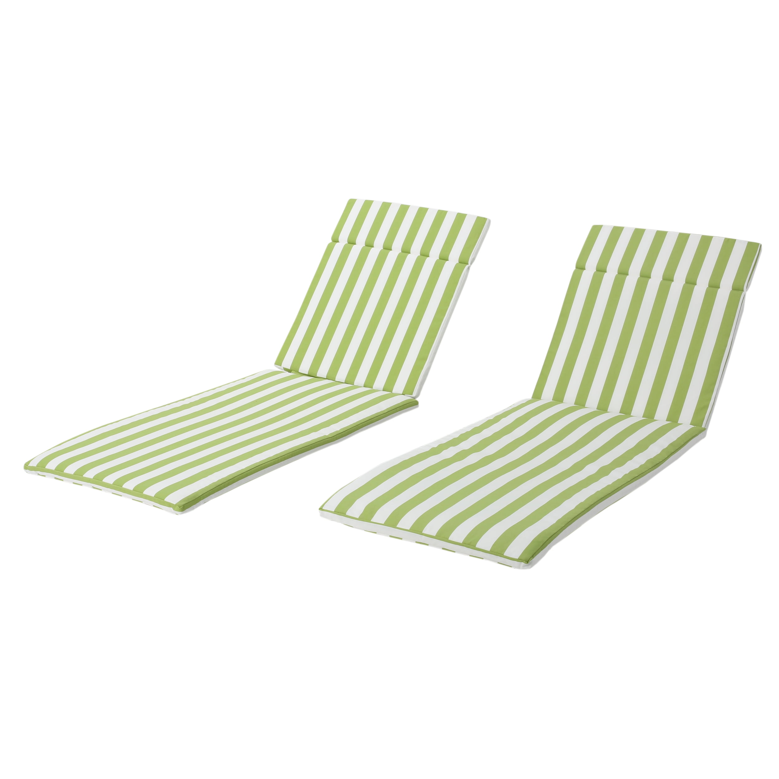 Anthony Outdoor Water Resistant Chaise Lounge Cushions, Set of 2, Green and White Strip
