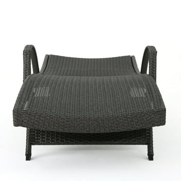 Anthony Outdoor Wicker Adjustable Chaise Lounge with Arms and Cushion, Grey, Beige