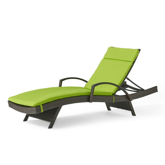 Anthony Outdoor Wicker Adjustable Chaise Lounge with Arms and Cushion, Multibrown, Green
