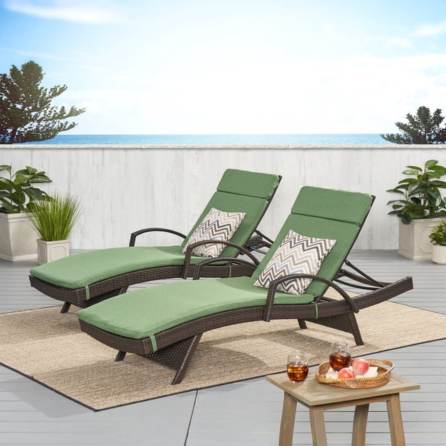 Anthony Outdoor Wicker Adjustable Chaise Lounge with Arms and Cushion ...
