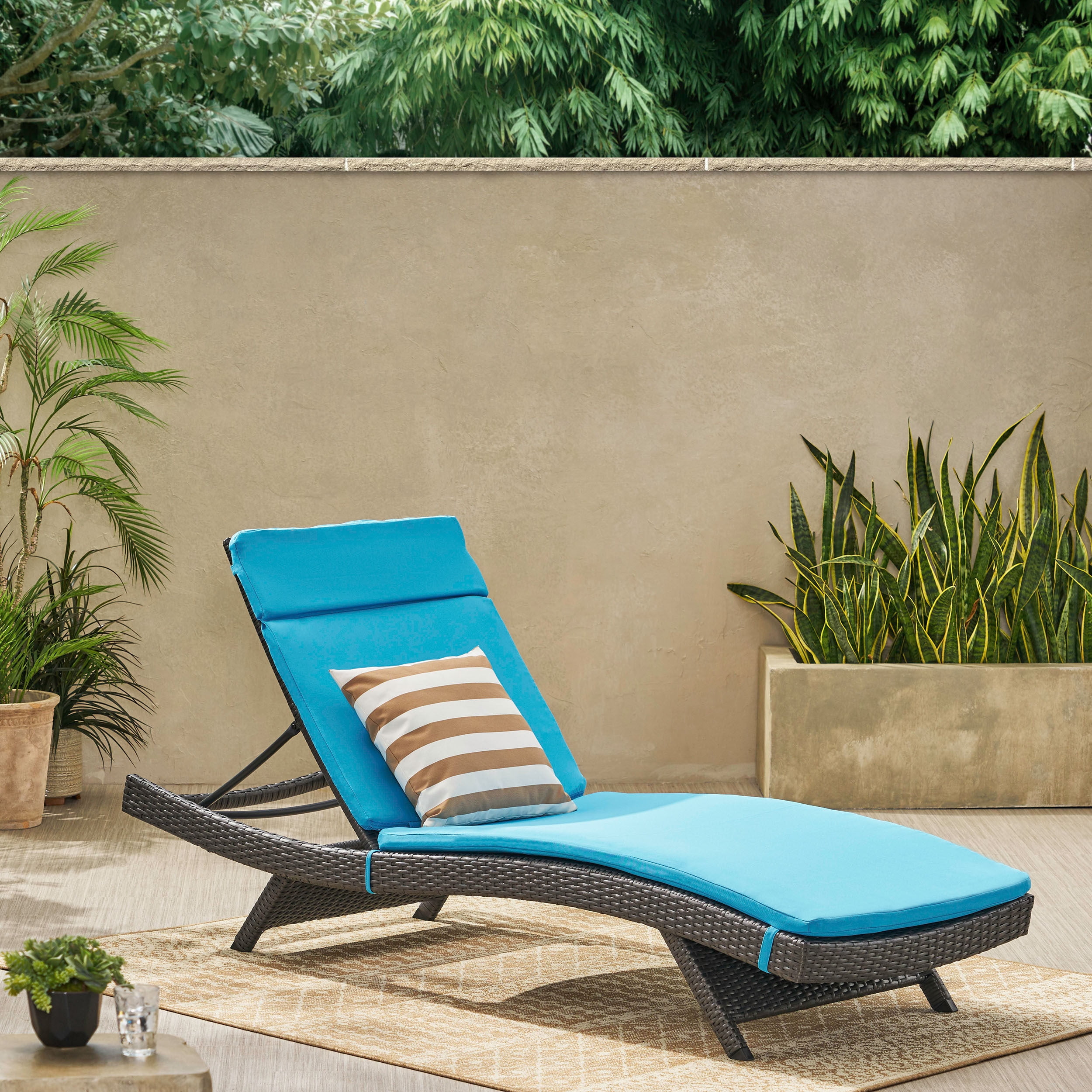 Anthony Outdoor Wicker Adjustable Chaise Lounge with Cushion Grey Blue Walmart