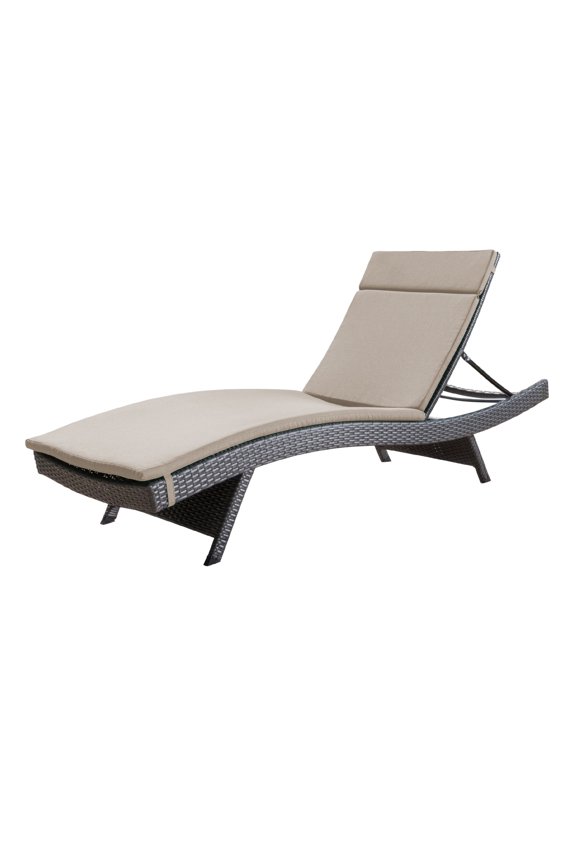 Anthony Outdoor Wicker Adjustable Chaise Lounge with Cushion, Grey, Textured Beige