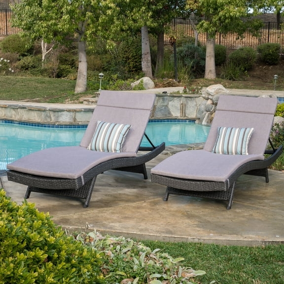 Anthony Outdoor Wicker Adjustable Chaise Lounge with Cushion, Set of 2, Grey, Charcoal