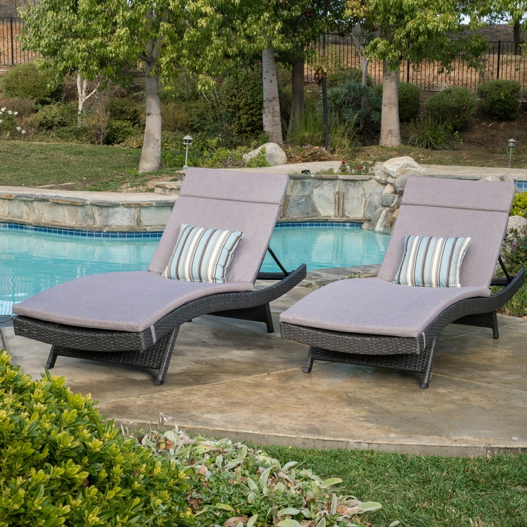 Anthony Outdoor Wicker Adjustable Chaise Lounge with Cushion Set of 2 Grey Charcoal