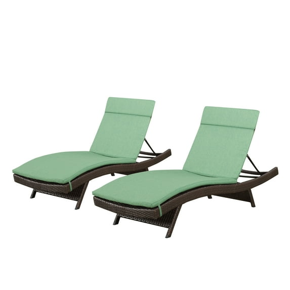 Anthony Outdoor Wicker Adjustable Chaise Lounge with Cushion, Set of 2, Multibrown, Jungle Green