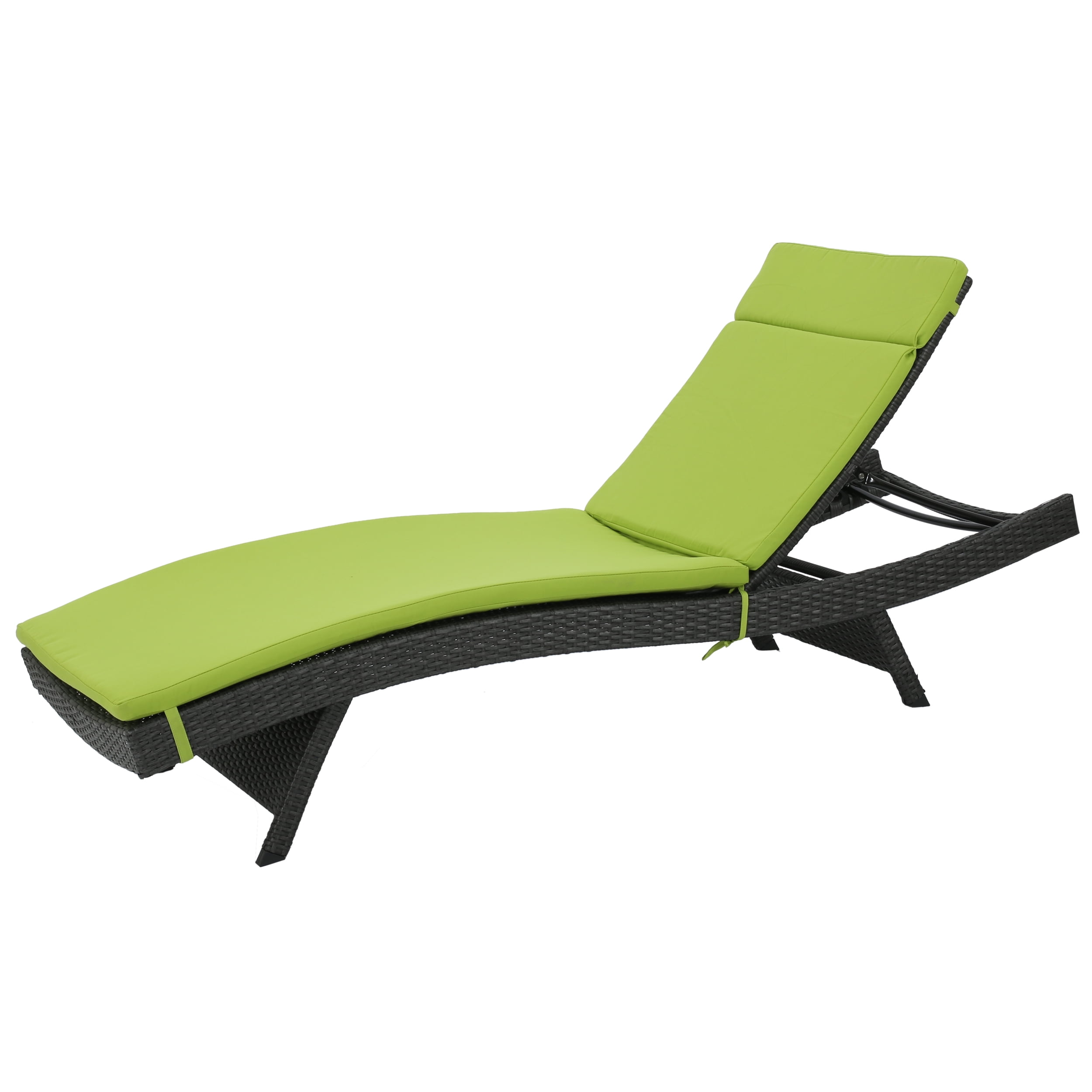 Anthony Outdoor Wicker Adjustable Chaise Lounge with&nbsp;Cushion, Grey, Green