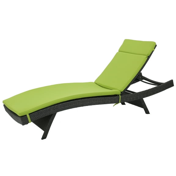 Anthony Outdoor Wicker Adjustable Chaise Lounge withCushion, Grey, Green