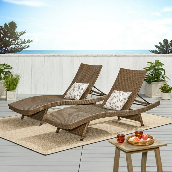 Anthony Outdoor Wicker Armless Chaise Lounge, Set of 2, Mixed Mocha
