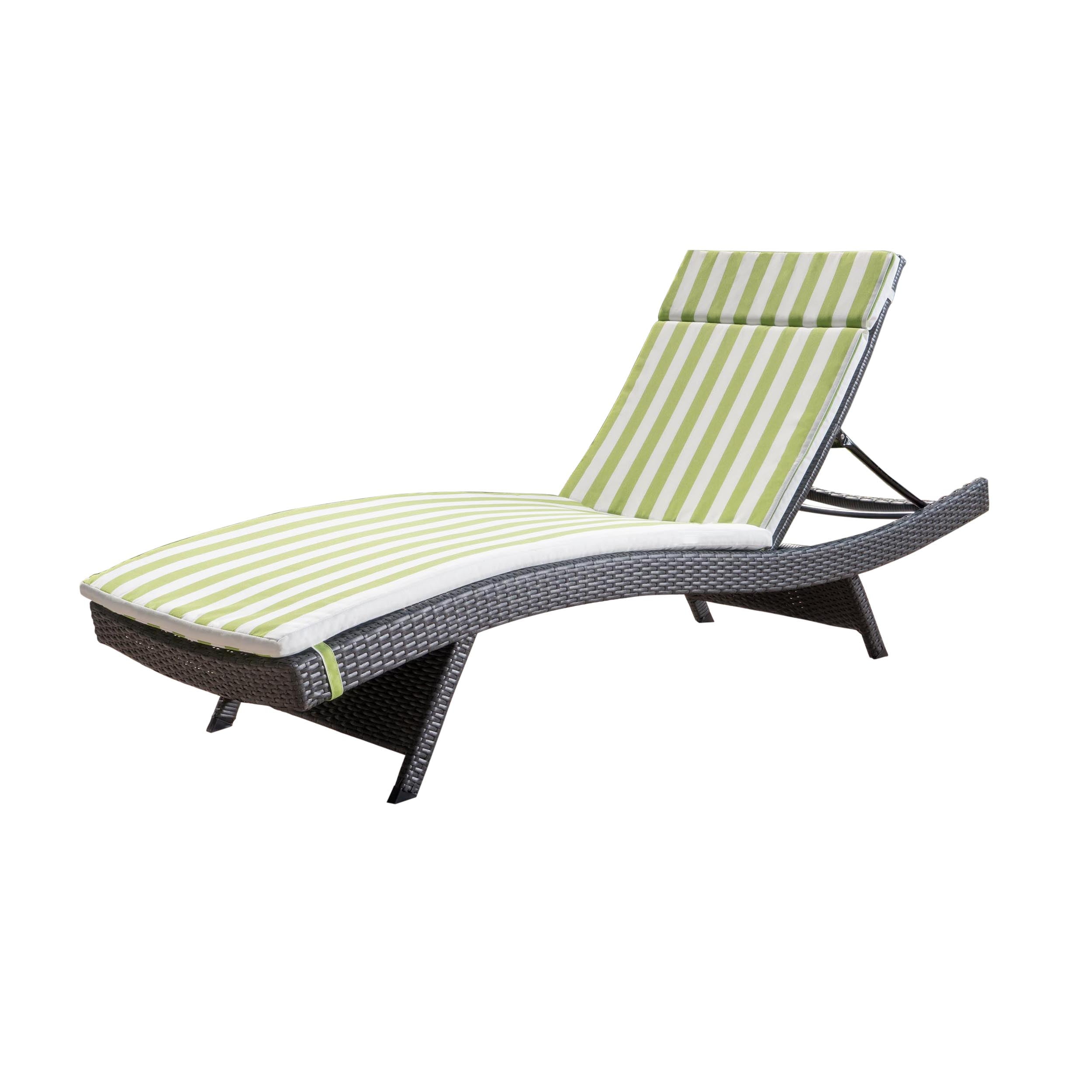 Anthony Outdoor Wicker Lounge with Cushion, Grey, Green and White Stripe