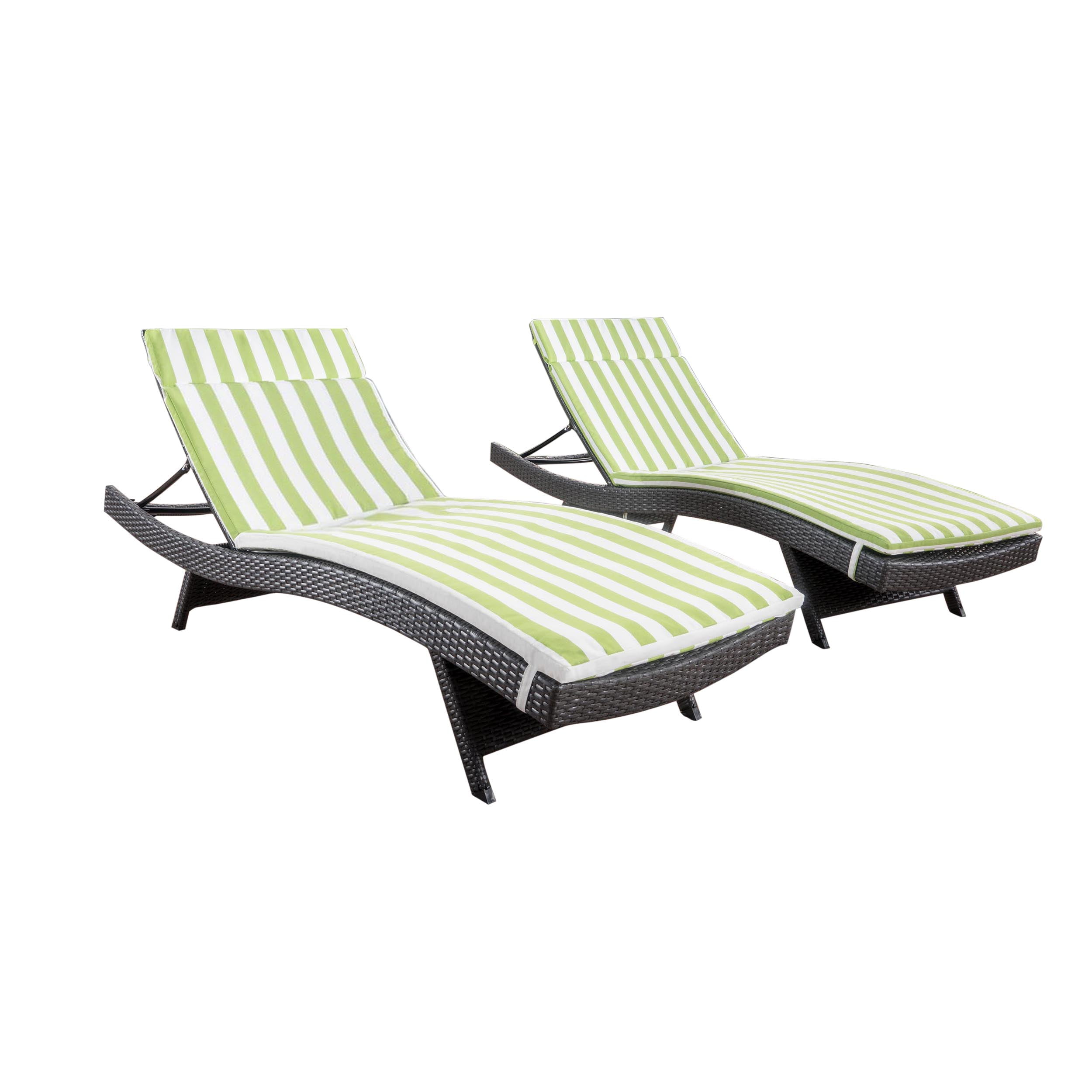 Noble House Salem Outdoor Wicker Chaise Lounge in Gray and Green (Set of 2)