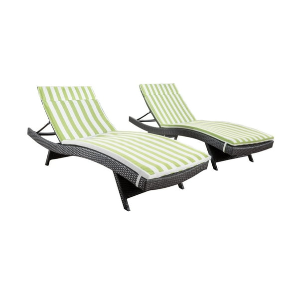 Anthony Outdoor Wicker Lounge with Cushion, Set of 2, Grey, Green and White Strip
