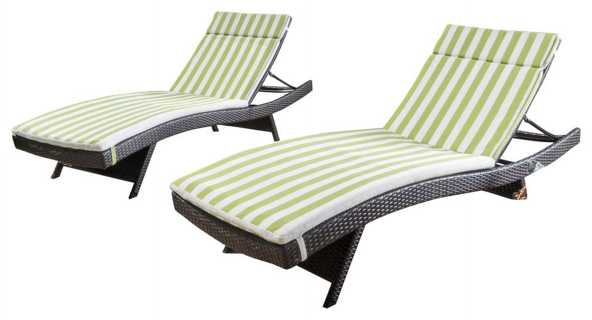 Anthony Outdoor Wicker Lounge with Cushion, Set of 2, Multibrown, Green and White Stripe